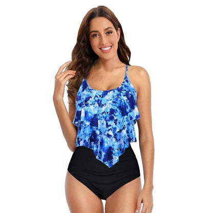 Swimsuit Women – Ruffled Top – Ruched High Waist – Modest Fit – Thin Straps