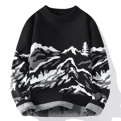 Isaac Relaxed Fit Sweater | Mountain Print Crewneck Sweater