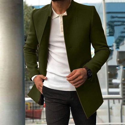Men's Jacket – Slim Fit – Wool Blend – Collarless – Single-Breasted – Hip Length
