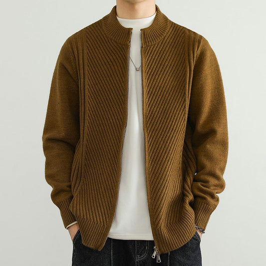 Lucas Relaxed Fit Full-Zip Sweater | Ribbed Stand Collar Sweater