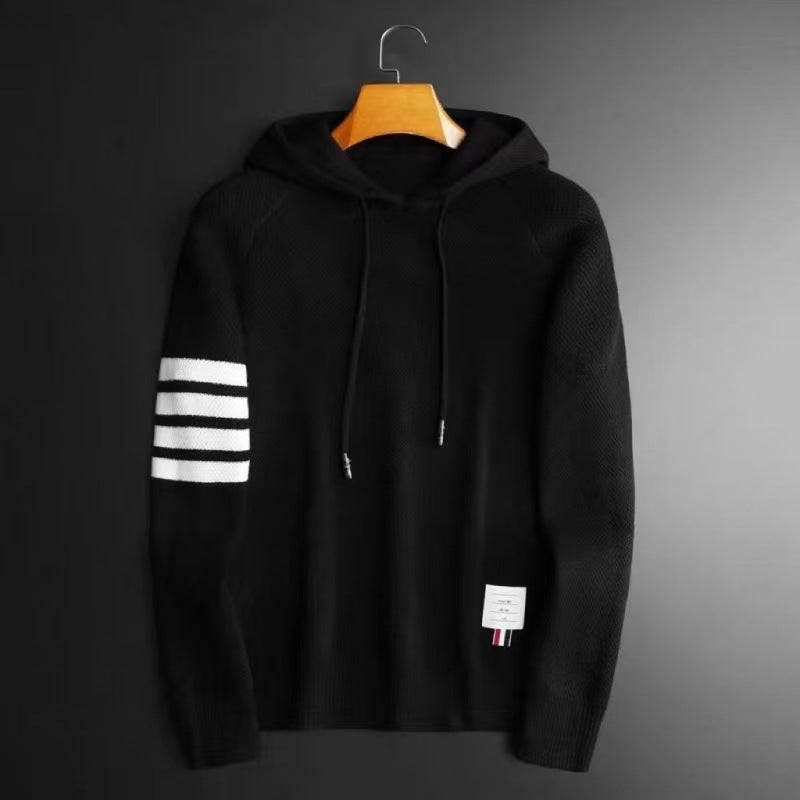 Alexander Raglan Knitted Hoodie | Striped Sleeves Knitted Hoodie