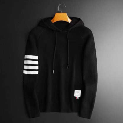 Alexander Raglan Knitted Hoodie | Striped Sleeves Knitted Hoodie
