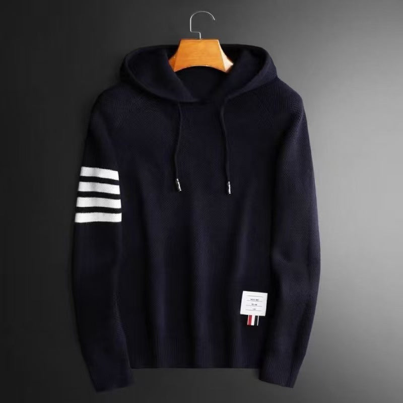 Alexander Raglan Knitted Hoodie | Striped Sleeves Knitted Hoodie