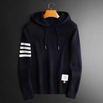 Alexander Raglan Knitted Hoodie | Striped Sleeves Knitted Hoodie