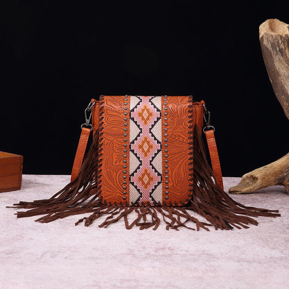 Aurora Leather Tooled Crossbody Bag | Fringe Beaded Crossbody Bag