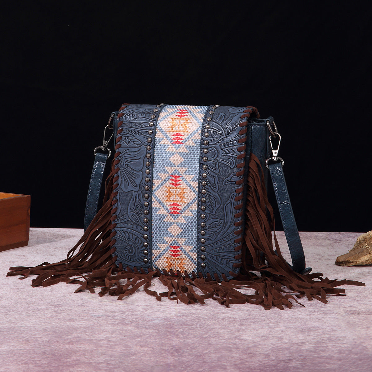 Aurora Leather Tooled Crossbody Bag | Fringe Beaded Crossbody Bag