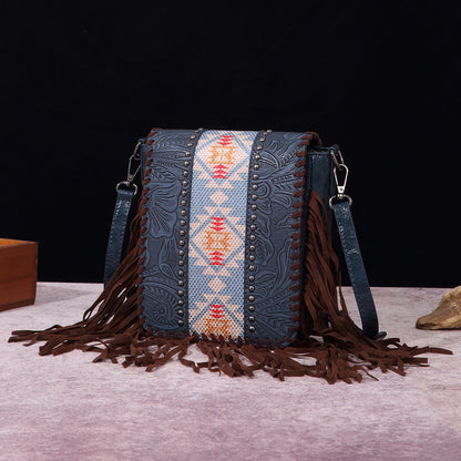 Aurora Leather Tooled Crossbody Bag | Fringe Beaded Crossbody Bag