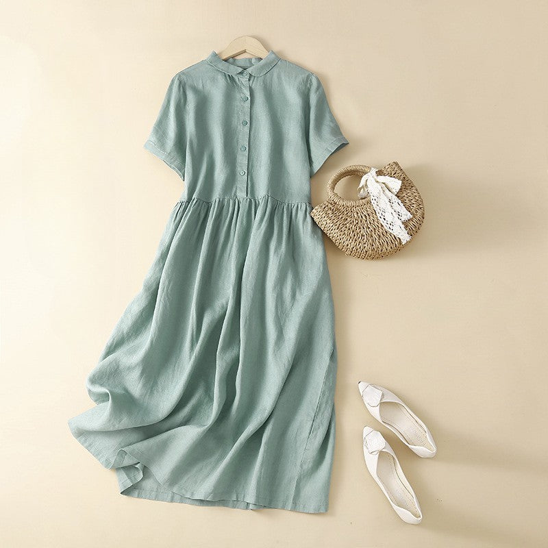 Aurora Linen A-Line Midi Dress | Button Front, Collared Dress