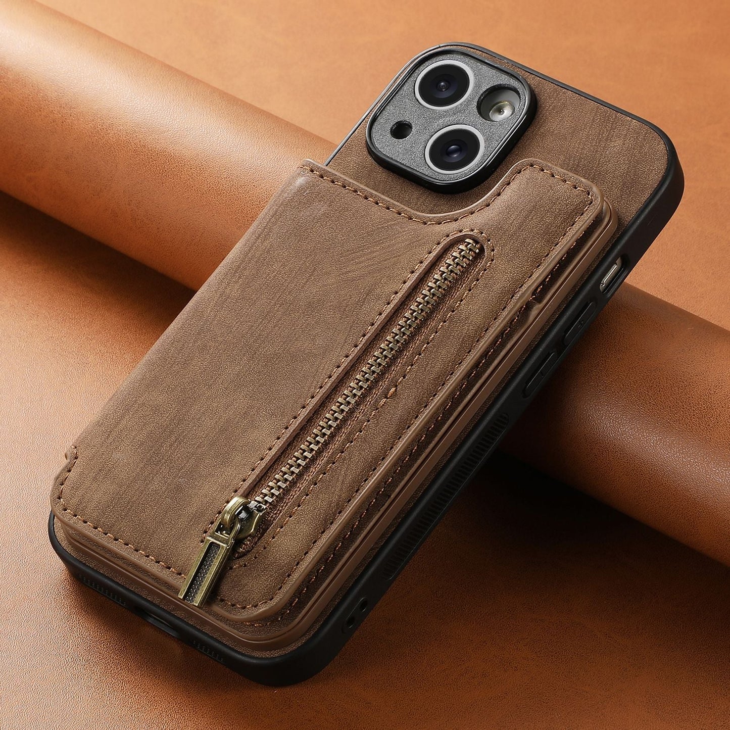 Leather Zipper iPhone Case With Built-In Pocket