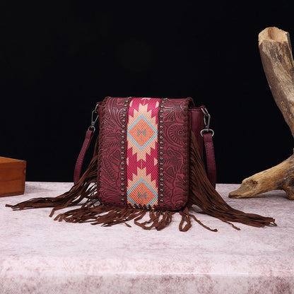 Aurora Leather Tooled Crossbody Bag | Fringe Beaded Crossbody Bag