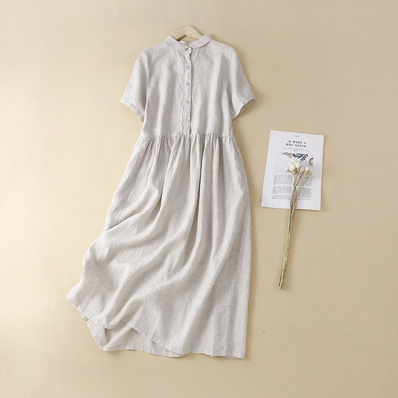 Aurora Linen A-Line Midi Dress | Button Front, Collared Dress
