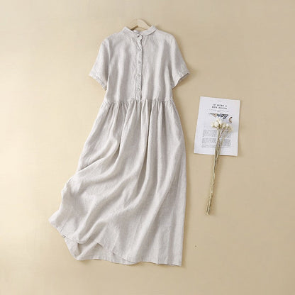 Aurora Linen A-Line Midi Dress | Button Front, Collared Dress