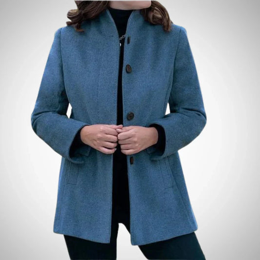 Women's Coat – Wool Blend – Tailored Fit – Stand Collar – Knee-Length Classic