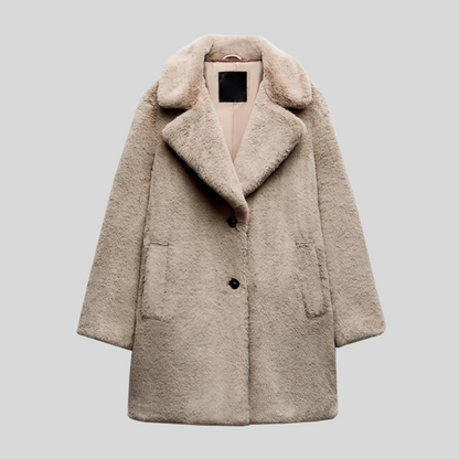 Women's Coat – Oversized Fit – Soft Teddy – Full Length – Wide Jacket Collar