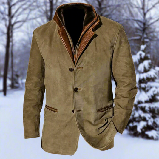 Men's Jacket - Suede Leather - Double-Breasted - Notch Lapel - Flap Pockets