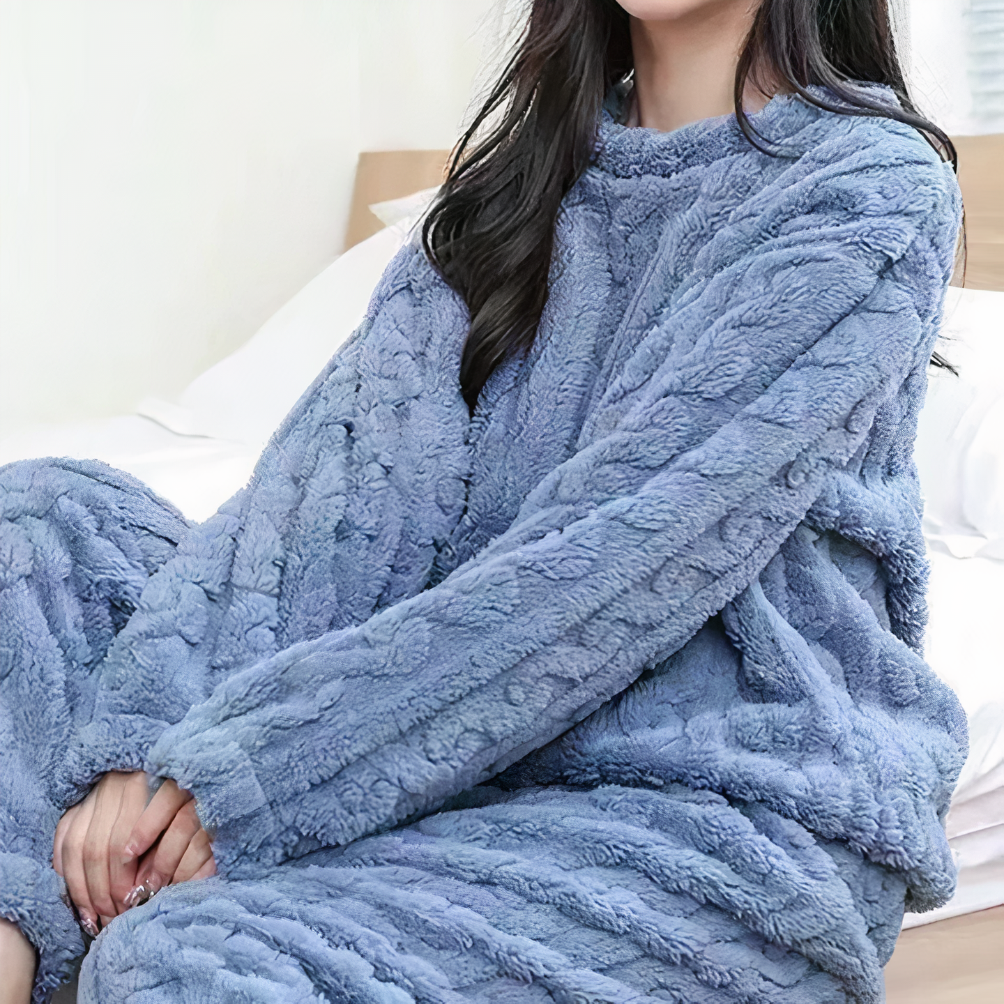 Dame Pyjamas Sett - Fluffy Fleece - Langermet Genser og Bukse - Myk og Varm