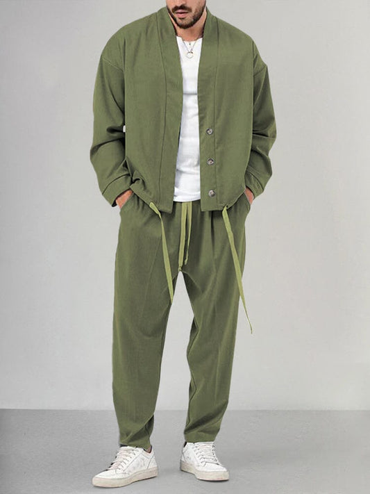 Men's Lounge Set – Relaxed Fit – Soft Knit – Shawl Collar – Slim Pants