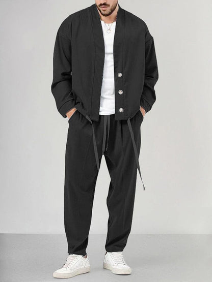 Men's Lounge Set – Relaxed Fit – Soft Knit – Shawl Collar – Slim Pants