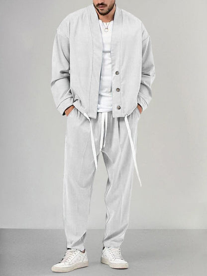 Men's Lounge Set – Relaxed Fit – Soft Knit – Shawl Collar – Slim Pants