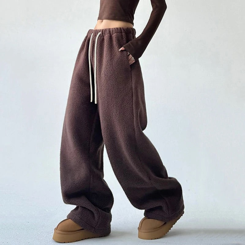 Chiara Fleece Wide Leg Sweatpants | Drawstring Waist Sweatpants