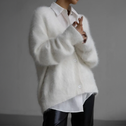 Women's Cardigan - Soft Mohair Blend - Oversized Fit - Open Front with Buttons