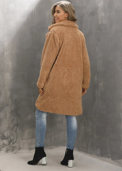 Women's Teddy Coat - Soft Faux Fur - Oversized Fit - Knee Length with Collar