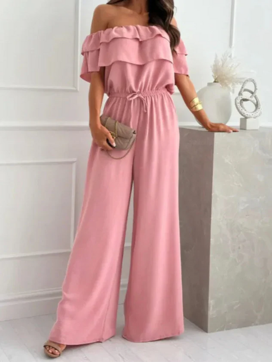 Women's jumpsuit – Off shoulder – Ruffle edge – Wide legs – Light breathable fabric