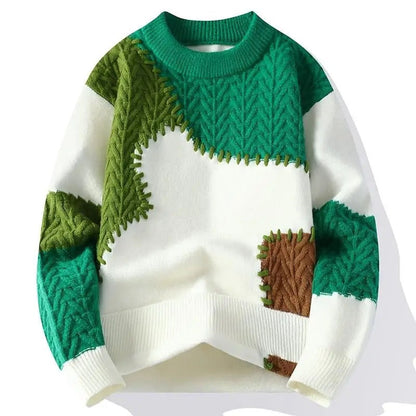 Isaac Relaxed Fit Sweater | Patchwork Crewneck Sweater