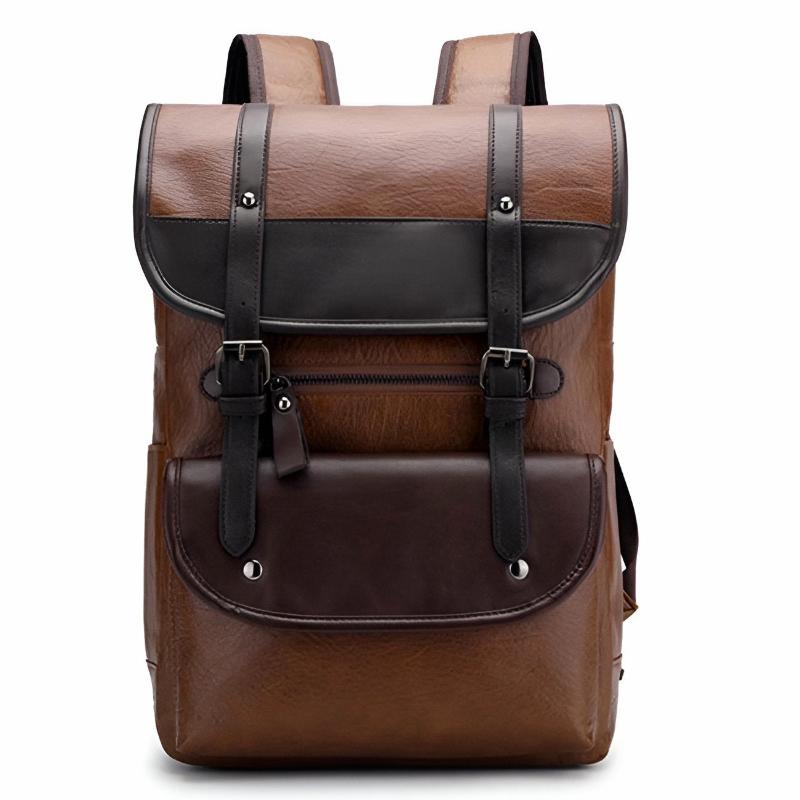 Isaac Leather Flap Backpack | Two-Tone, Buckle Straps Backpack