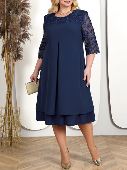 Dress for Women – Midi Length – A-line Fit – Embroidered Floral Pattern – Lightweight Fabric