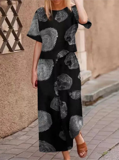 Women's Pants with Wide Legs – Relaxed Fit – Natural Fibers – Printed Pattern – Full Length