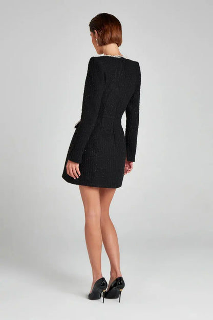 Dress Blazer Women – Tweed – Tailored Fit – Pearl Details – Cocktail Attire