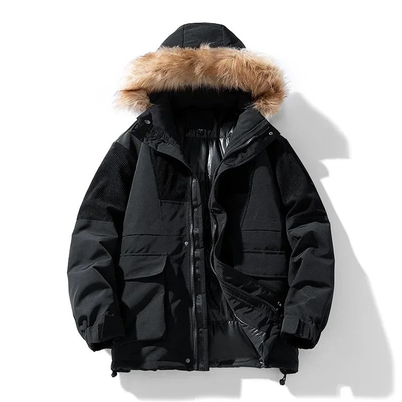 Lucas Hooded Parka Jacket | Fur Trim, Flap Pockets Parka Jacket
