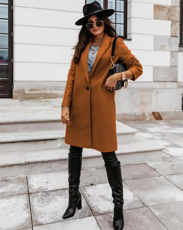 Women's Overcoat – Wool Blend – Tailored Fit – Classic Notch Collar – Elegant Design