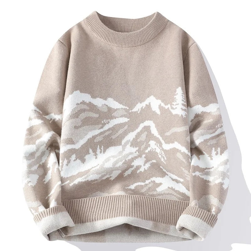 Isaac Relaxed Fit Sweater | Mountain Print Crewneck Sweater