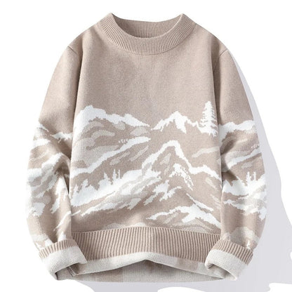 Isaac Relaxed Fit Sweater | Mountain Print Crewneck Sweater