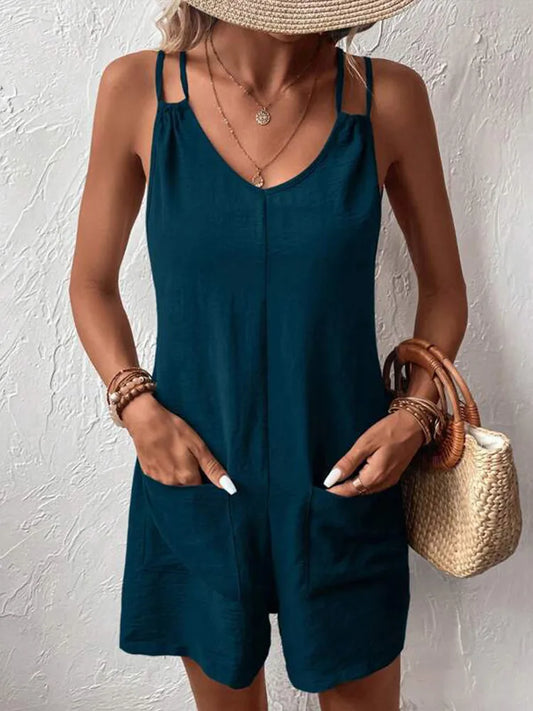Women's Romper – Loose Fit – Sleeveless with Double Straps – Breathable Fabric – With Pockets