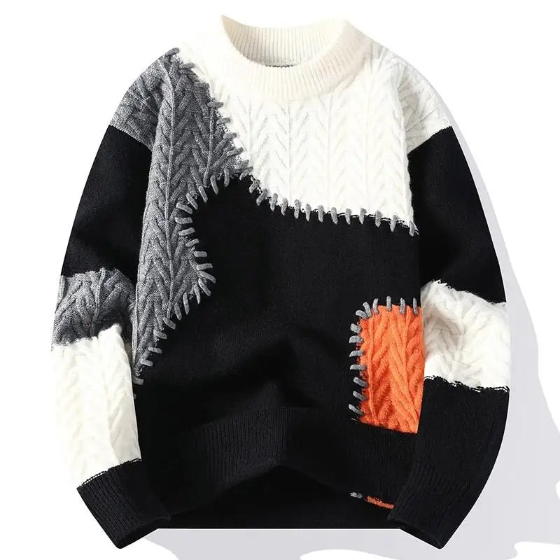 Isaac Relaxed Fit Sweater | Patchwork Crewneck Sweater
