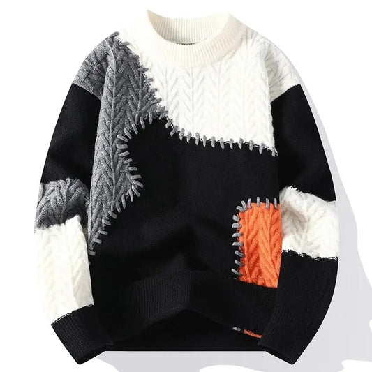 Isaac Relaxed Fit Sweater | Patchwork Crewneck Sweater