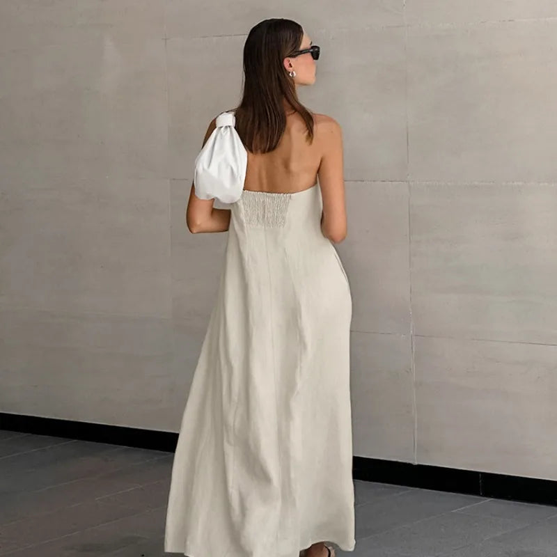Women's Maxi Dress – Strapless – Cotton Linen Blend – Relaxed Fit – Backless