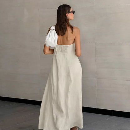 Women's Maxi Dress – Strapless – Cotton Linen Blend – Relaxed Fit – Backless