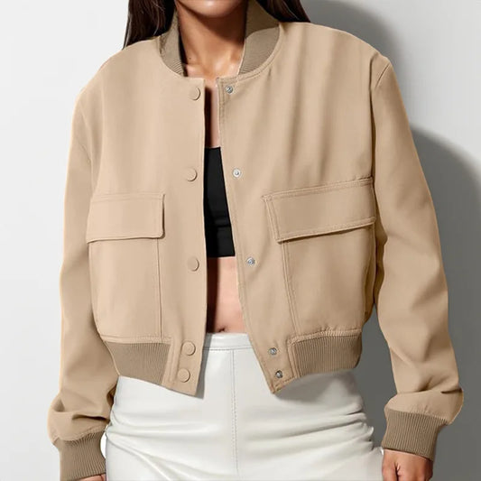 Women's Bomber Jacket – Relaxed Fit – Short Length – Zipper – Large Pockets