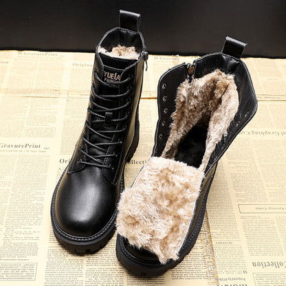 Dame Combat Boots – Skinn – Snøring og Glidelås – Tykk Gummisåle – Polstret Komfort