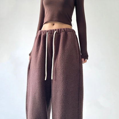 Chiara Fleece Wide Leg Sweatpants | Drawstring Waist Sweatpants