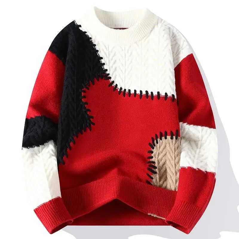 Isaac Relaxed Fit Sweater | Patchwork Crewneck Sweater