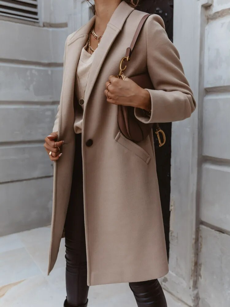 Women's Overcoat – Wool Blend – Tailored Fit – Classic Notch Collar – Elegant Design