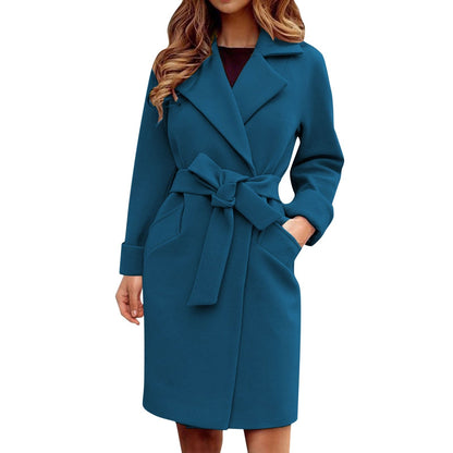 Kåpe for Kvinner - Klassisk Wrap Stil - Knelang - Notch Krage - Belte Midje