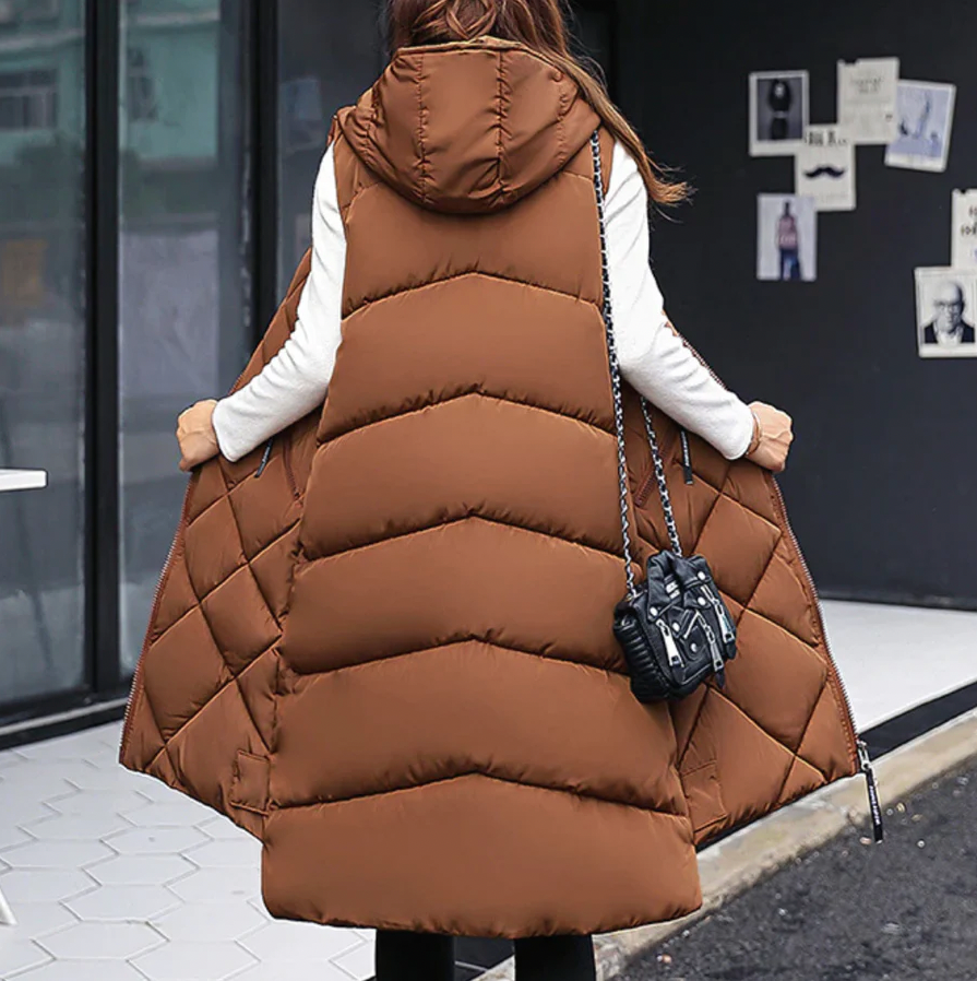 Women's Vest – Padded Long Model – Hood – Zipper – Relaxed Fit