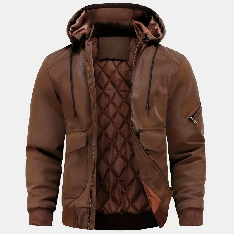 Benjamin Leather Hooded Jacket | Quilted, Zipper Closure Jacket