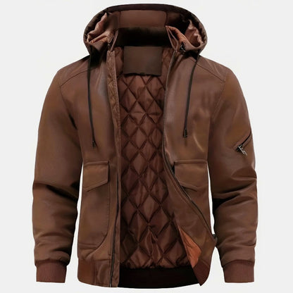 Benjamin Leather Hooded Jacket | Quilted, Zipper Closure Jacket